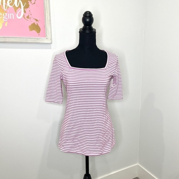 Halogen Lilac Square Neck Striped 3/4 Sleeve Top - Picture 1 of 7